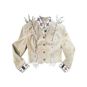 Beige Fringe Leather Jacket